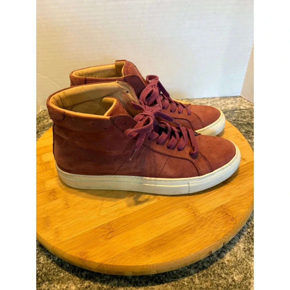 Greats Brooklyn Womens High Top Leather Sneakers, Burgundy, Casual‎